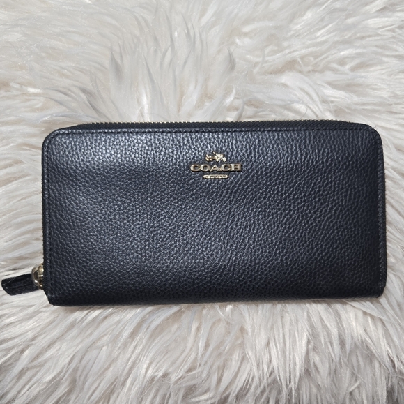 Coach Navy Leather Accordion Zip Around Wallet - Picture 1 of 15